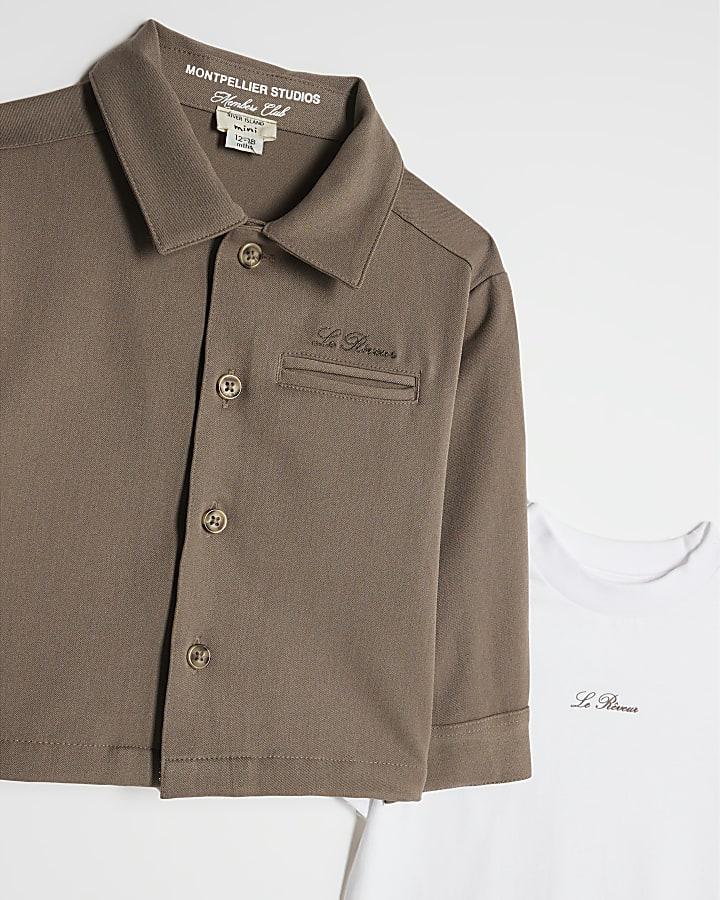 River Island Mini Boys Beige Tailored 3 Piece Shirt Set