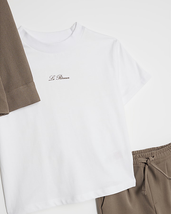 river island Mini Boys Beige Tailored 3 Piece Shirt Set