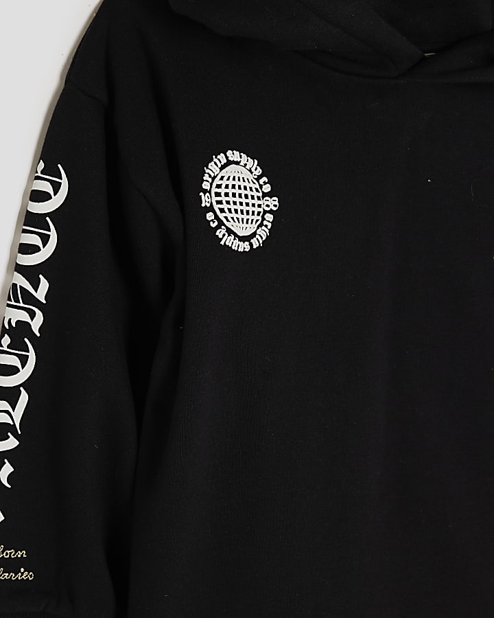 River Island Mini Boys Black Badge Gothic Hoodie Set
