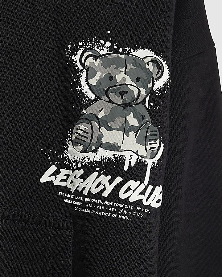 River Island Mini Boys Black Camouflage Bear Hoodie
