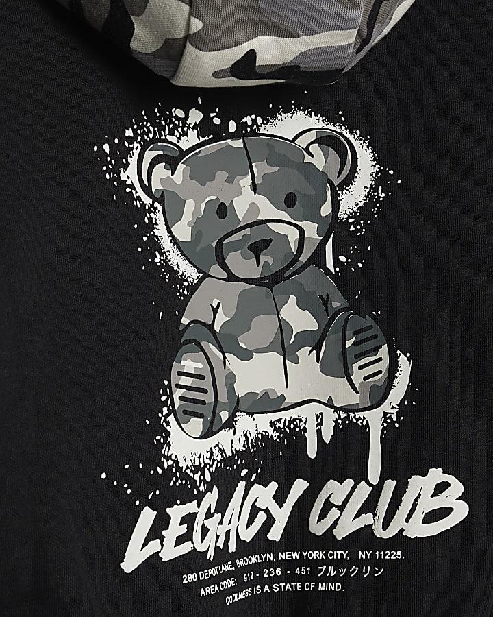 river island Mini Boys Black Camouflage Bear Hoodie
