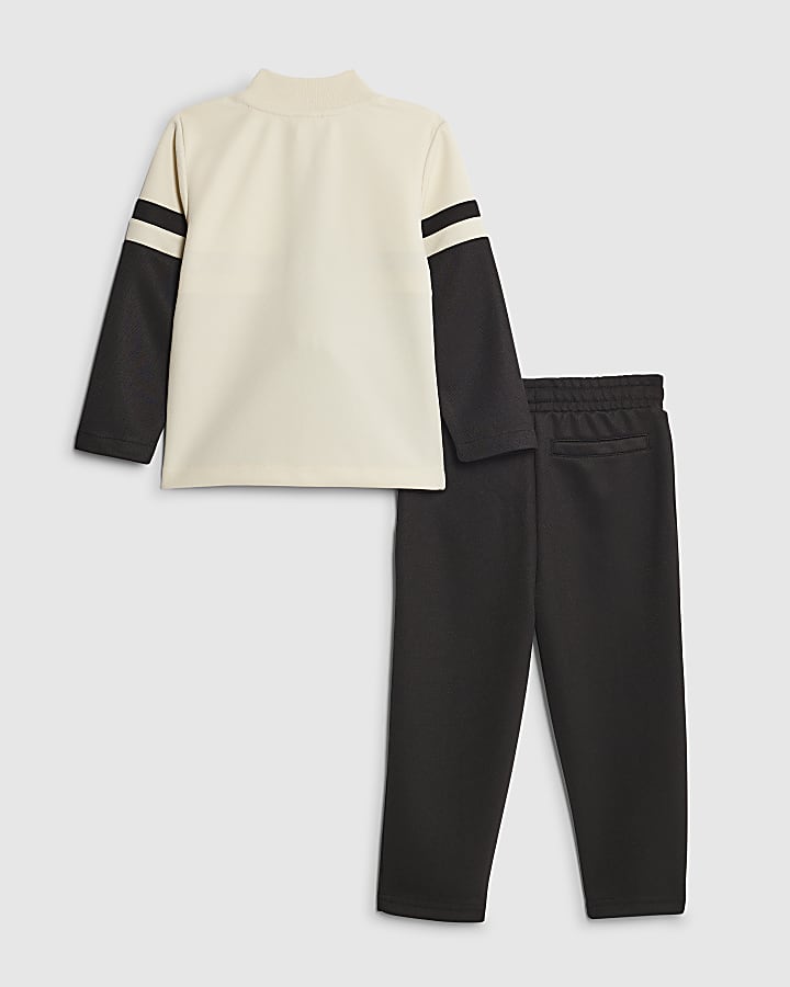 river island Mini Boys Black Colour Block Sweatshirt Set