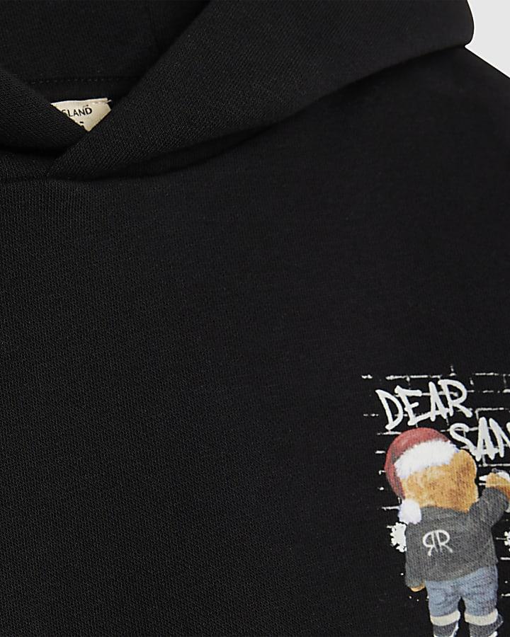 River Island Mini Boys Black Dear Santa Bear Hoodie