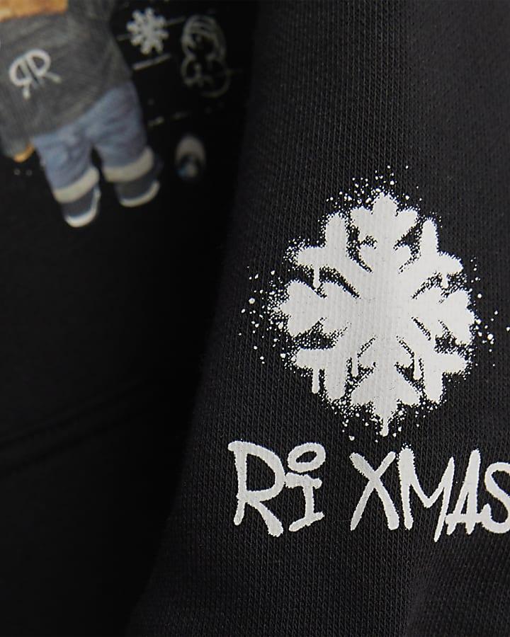 River Island Mini Boys Black Dear Santa Bear Hoodie