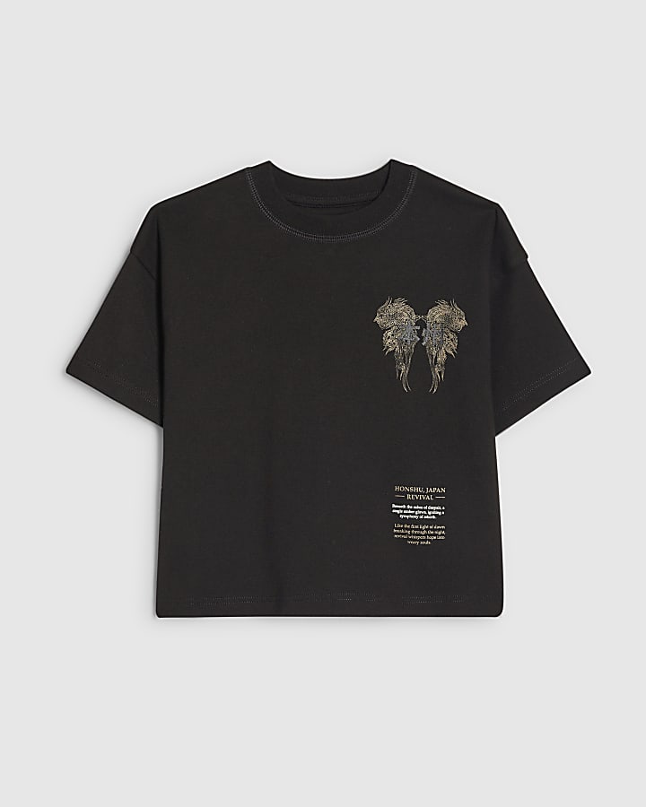River Island Mini Boys Black Dragon Japanese T-Shirt