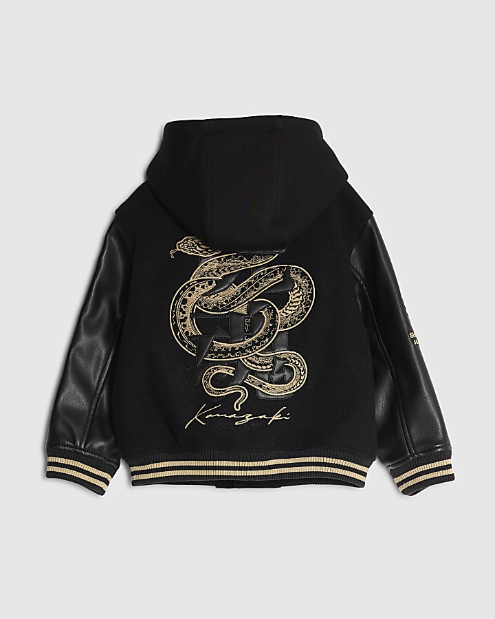 River Island Mini Boys Black Japanese Snake Bomber Jacket