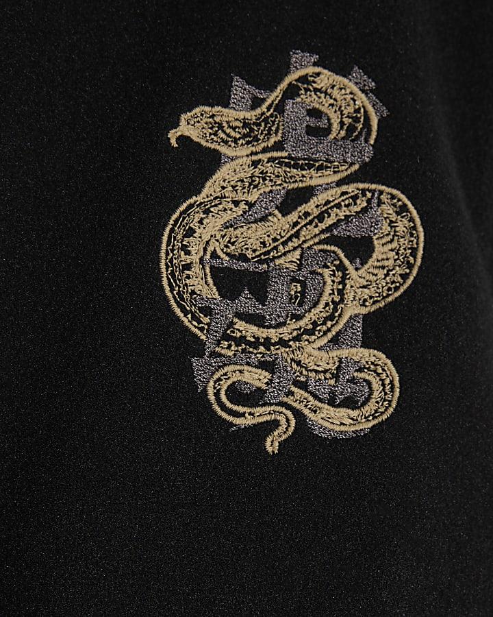 River Island Mini Boys Black Japanese Snake Bomber Jacket