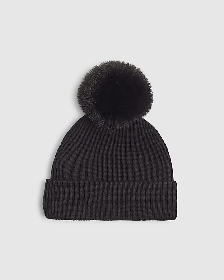 River Island Mini Boys Black Nylon Monogram Beanie Hat