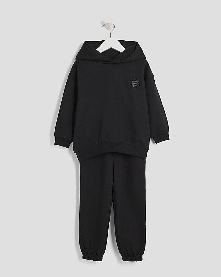 River Island Mini Boys Black RR Hoodie And Joggers Set
