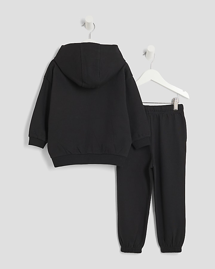 River Island Mini Boys Black RR Hoodie And Joggers Set