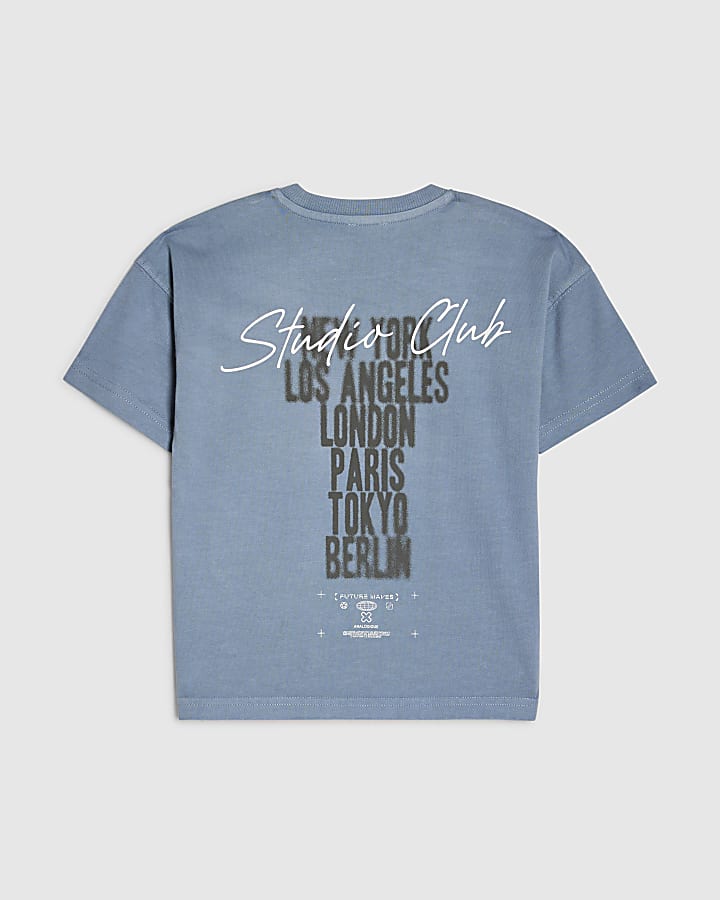River Island Mini Boys Blue Oversized Ombre Studio T-Shirt