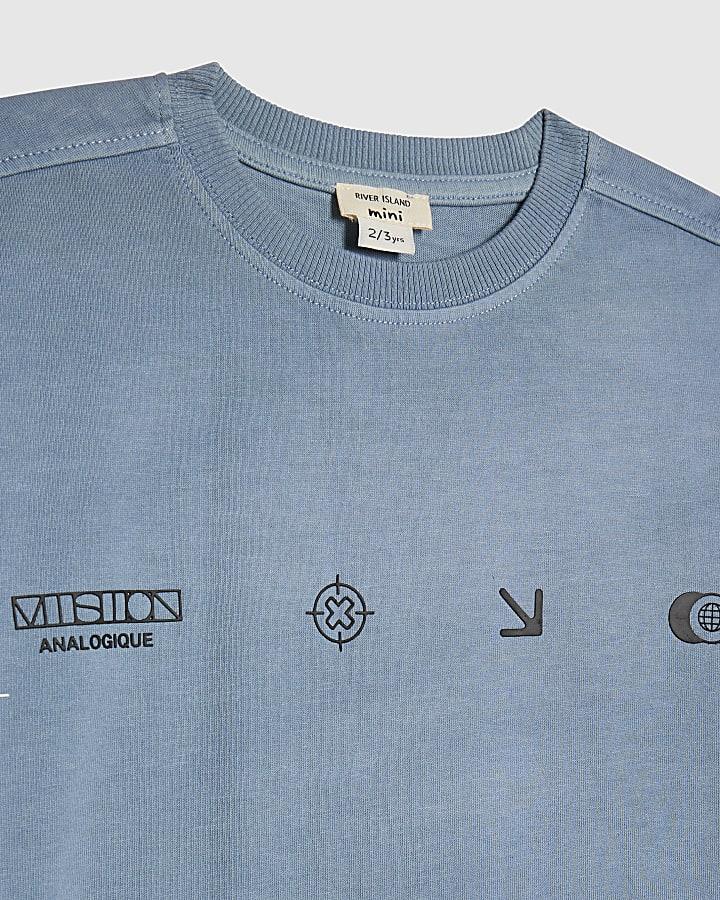 River Island Mini Boys Blue Oversized Ombre Studio T-Shirt