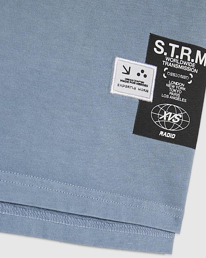 river island Mini Boys Blue Oversized Ombre Studio T-Shirt