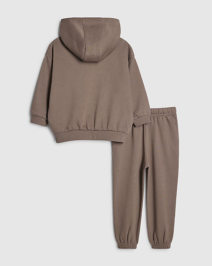 River Island Mini Boys Brown Essentialism Hoodie Set