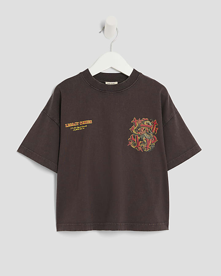 River Island Mini Boys Brown Snake Back Print T-Shirt