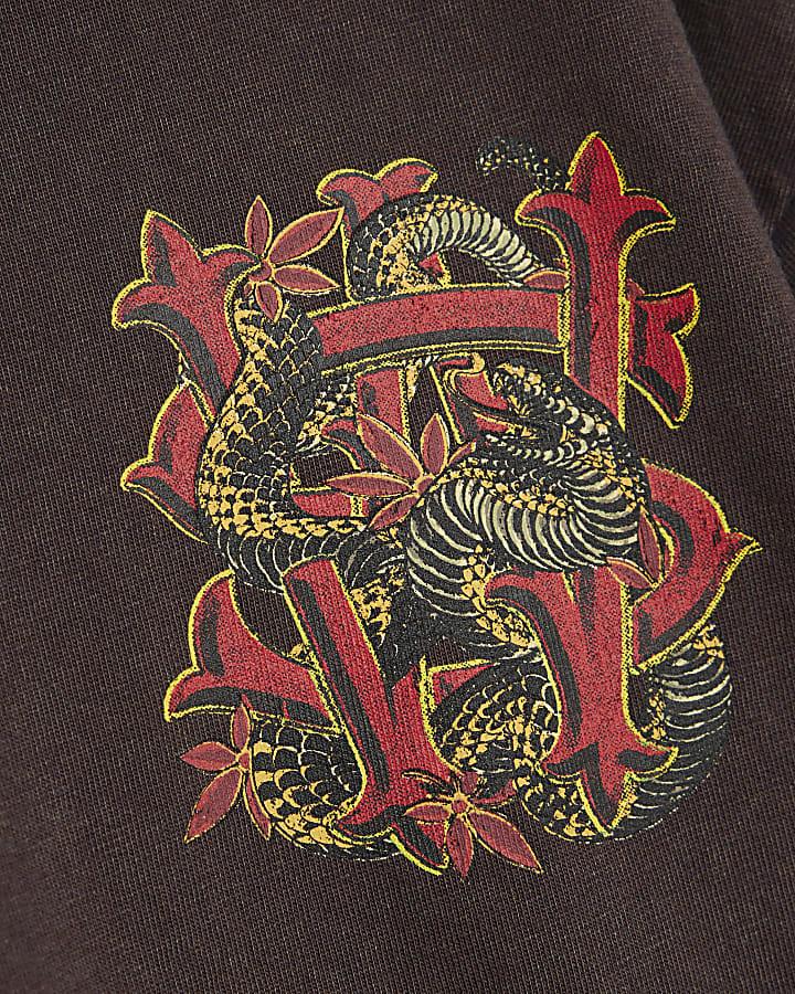 River Island Mini Boys Brown Snake Back Print T-Shirt
