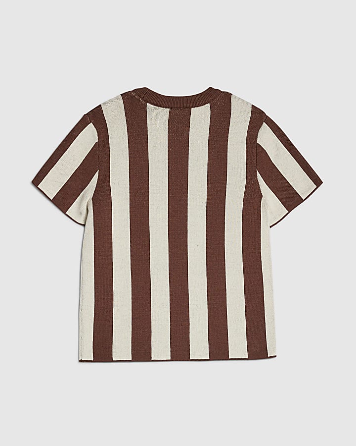 River Island Mini Boys Brown Stripe Football T-Shirt
