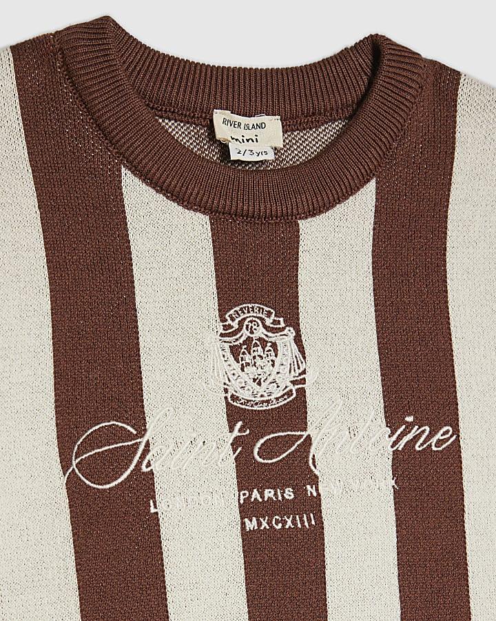 River Island Mini Boys Brown Stripe Football T-Shirt