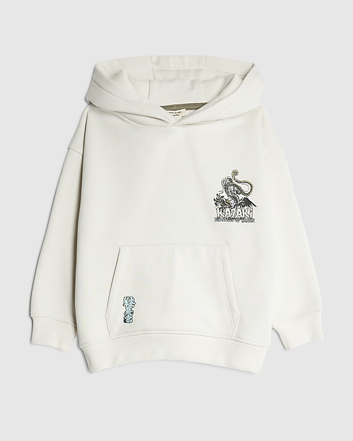 River Island Mini Boys Cream Japanese Back Print Hoodie