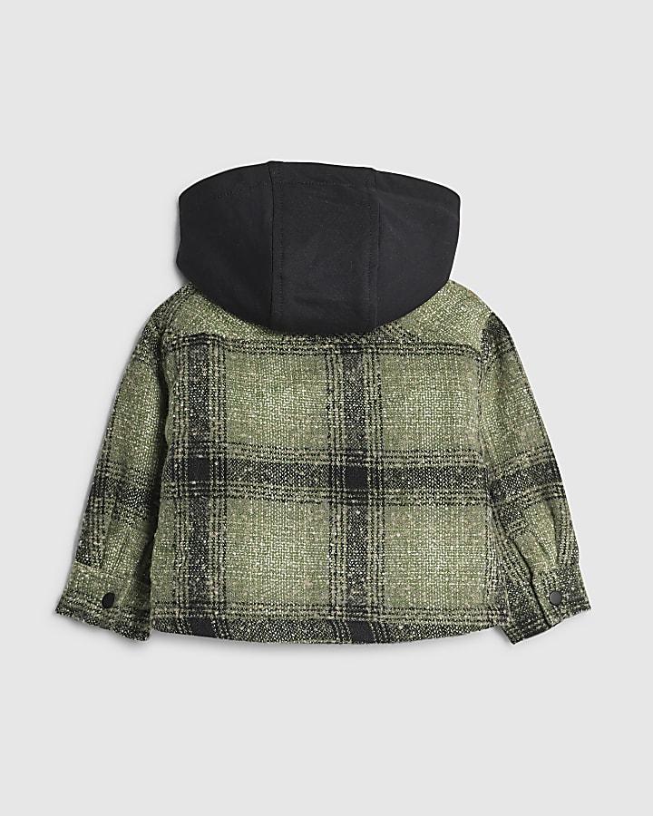 River Island Mini Boys Green Borg Check Hooded Overshirt