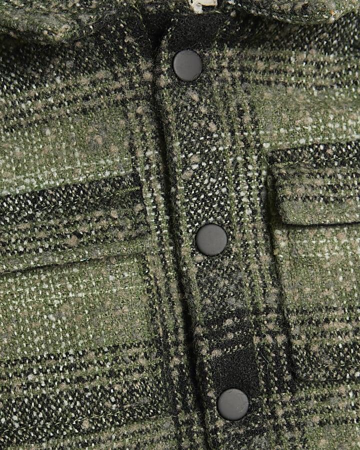 River Island Mini Boys Green Borg Check Hooded Overshirt