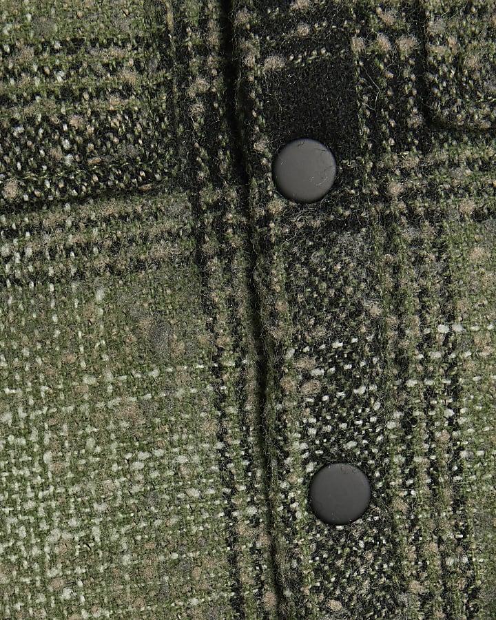 River Island Mini Boys Green Borg Check Hooded Overshirt