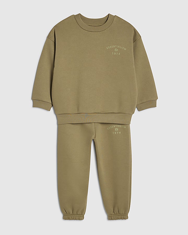 River Island Mini Boys Khaki Essentialism Sweatshirt Set