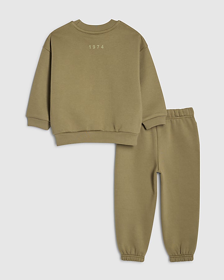 River Island Mini Boys Khaki Essentialism Sweatshirt Set