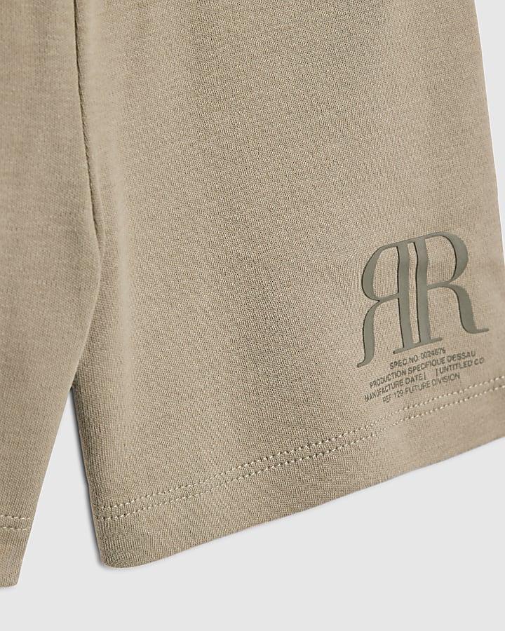 River Island Mini Boys Khaki RR T-Shirt And Shorts Set