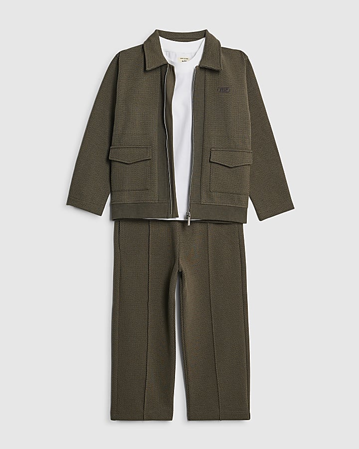 River Island Mini Boys Khaki Textured Harrington Set