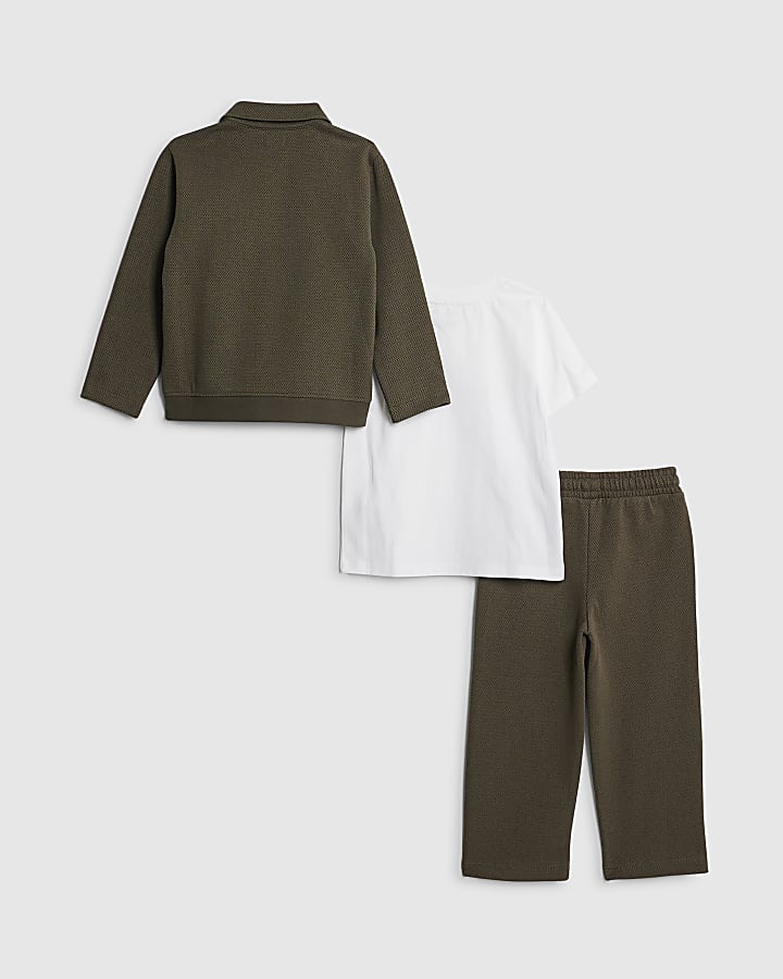 River Island Mini Boys Khaki Textured Harrington Set