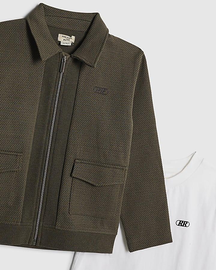 River Island Mini Boys Khaki Textured Harrington Set