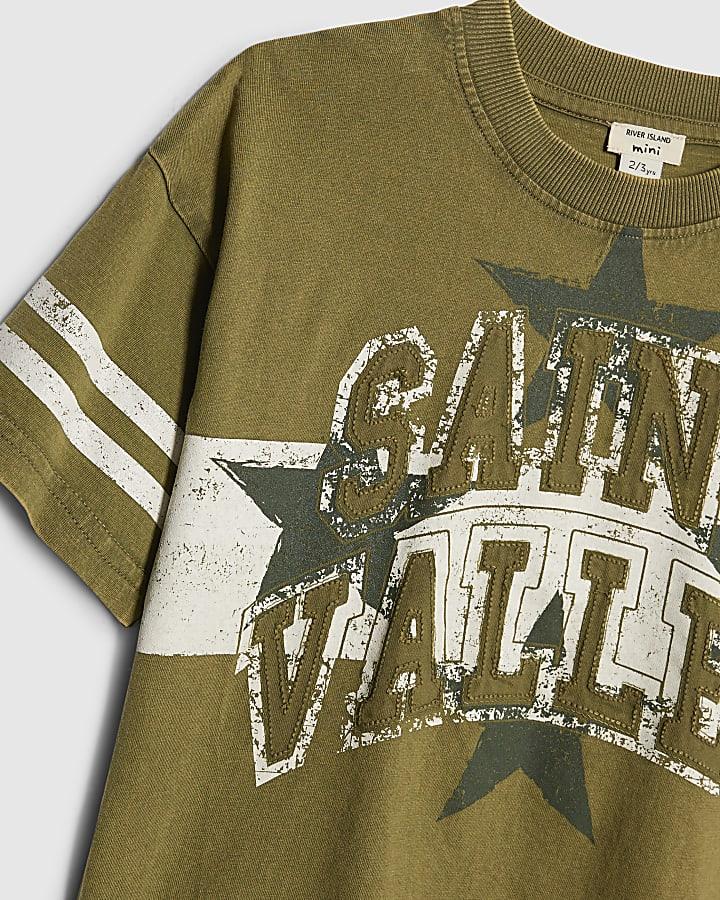river island Mini Boys Khaki Washed Saint Valley T-Shirt