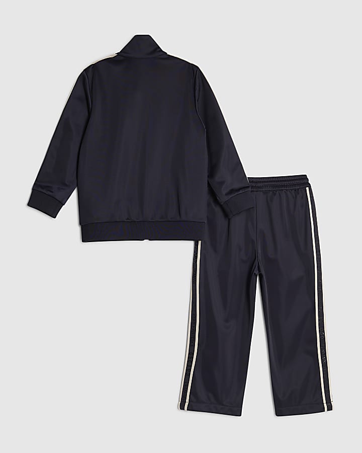 River Island Mini Boys Navy Funnel Zipped Tracksuit Set