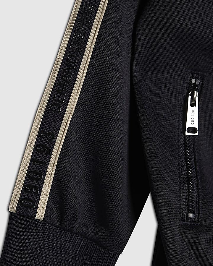 River Island Mini Boys Navy Funnel Zipped Tracksuit Set