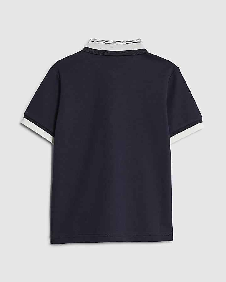river island Mini Boys Navy Interest Collar Polo Shirt