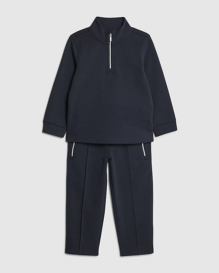 River Island Mini Boys Navy Zip Funnel Sweatshirt Set