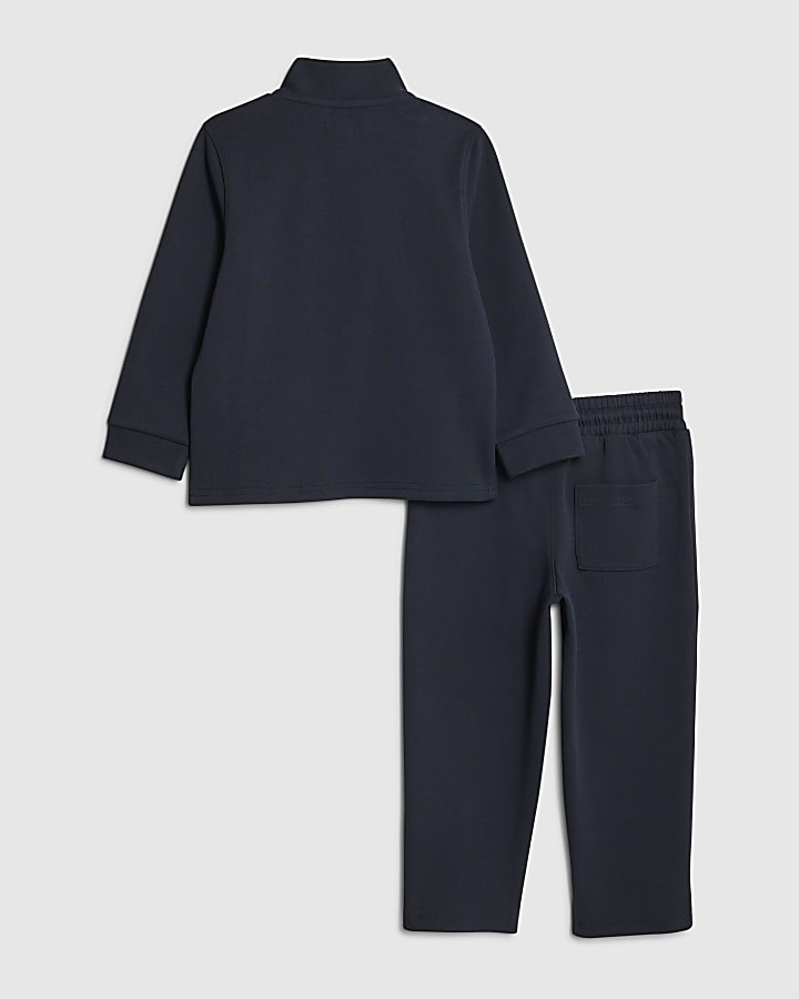 River Island Mini Boys Navy Zip Funnel Sweatshirt Set