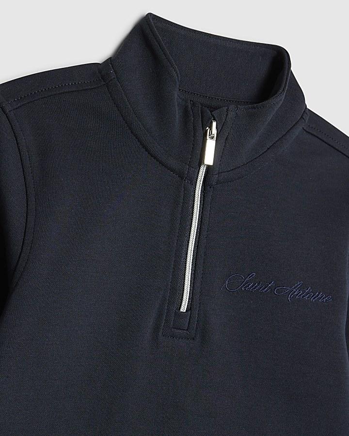 River Island Mini Boys Navy Zip Funnel Sweatshirt Set
