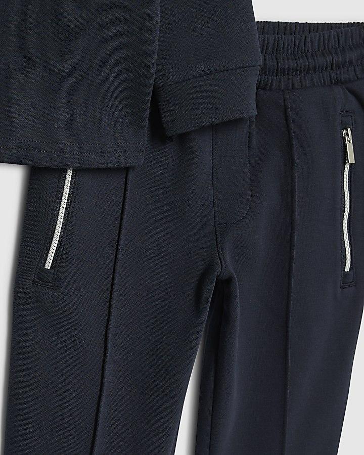 river island Mini Boys Navy Zip Funnel Sweatshirt Set