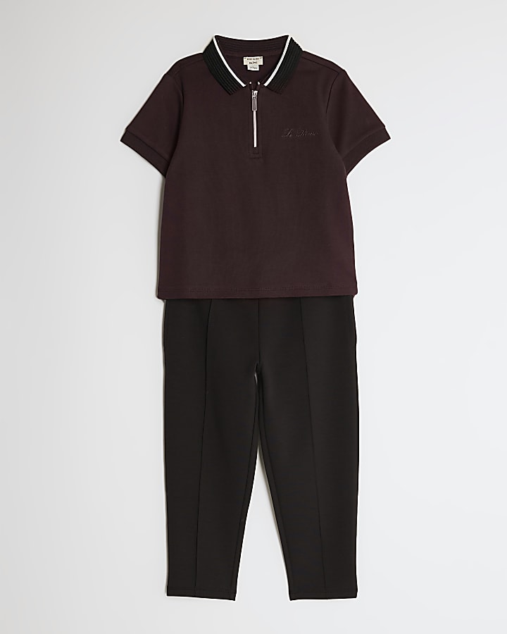 River Island Mini Boys Red Ottoman Collar Polo Shirt Set