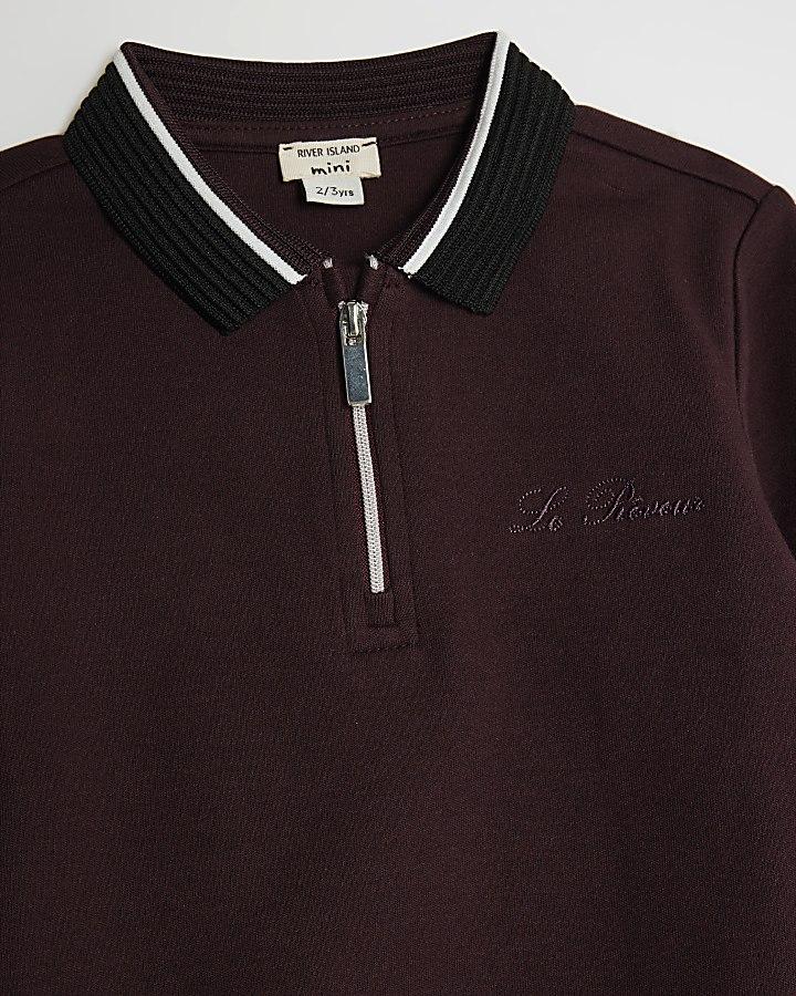 River Island Mini Boys Red Ottoman Collar Polo Shirt Set