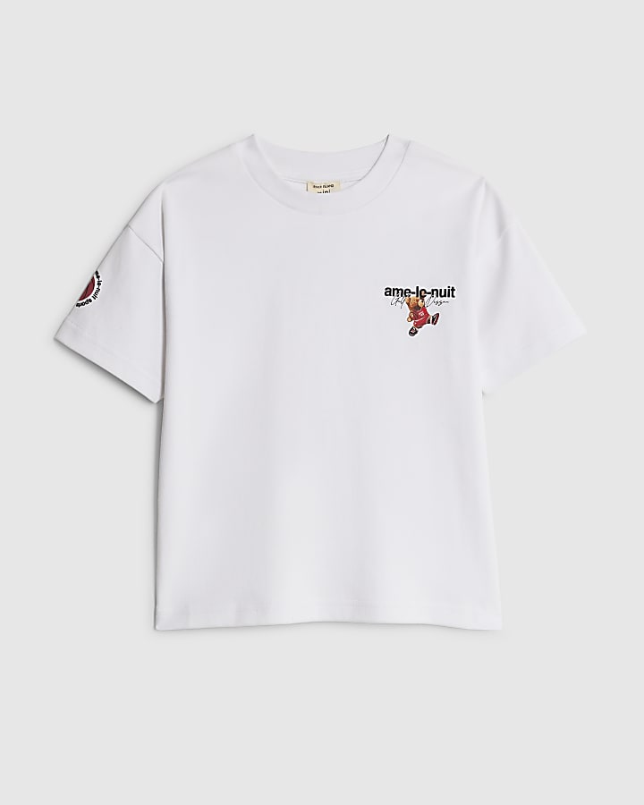 River Island Mini Boys White Ame Le Nuit Bear T-Shirt