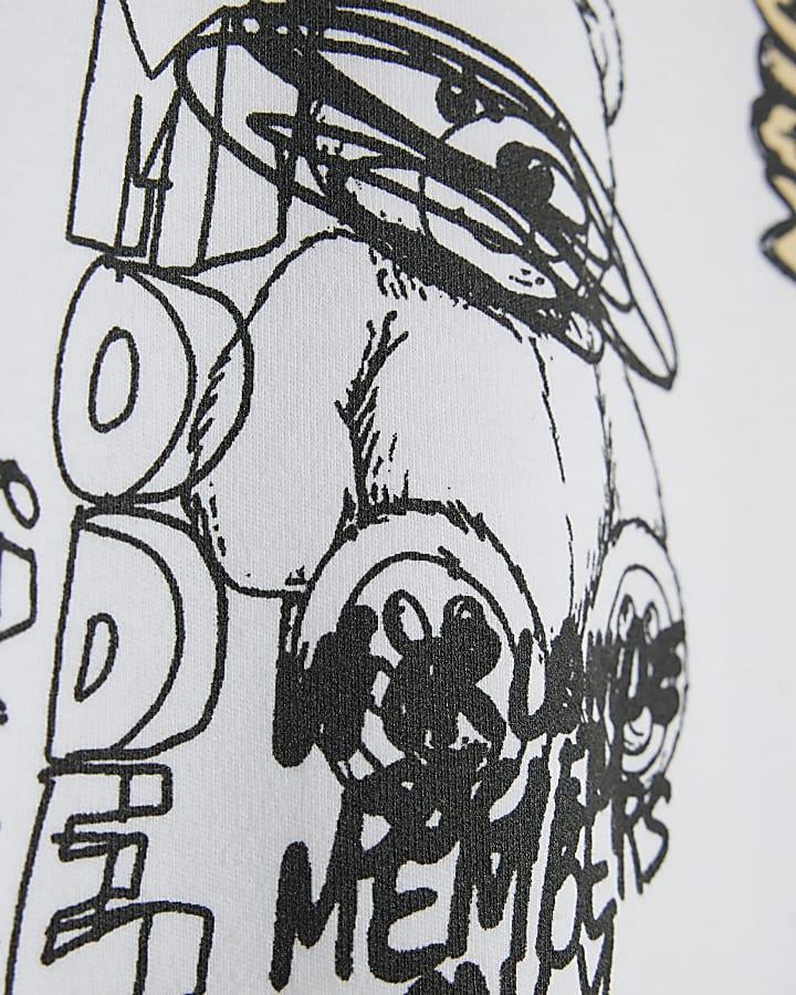 River Island Mini Boys White Graffiti Doodle Bear T-Shirt