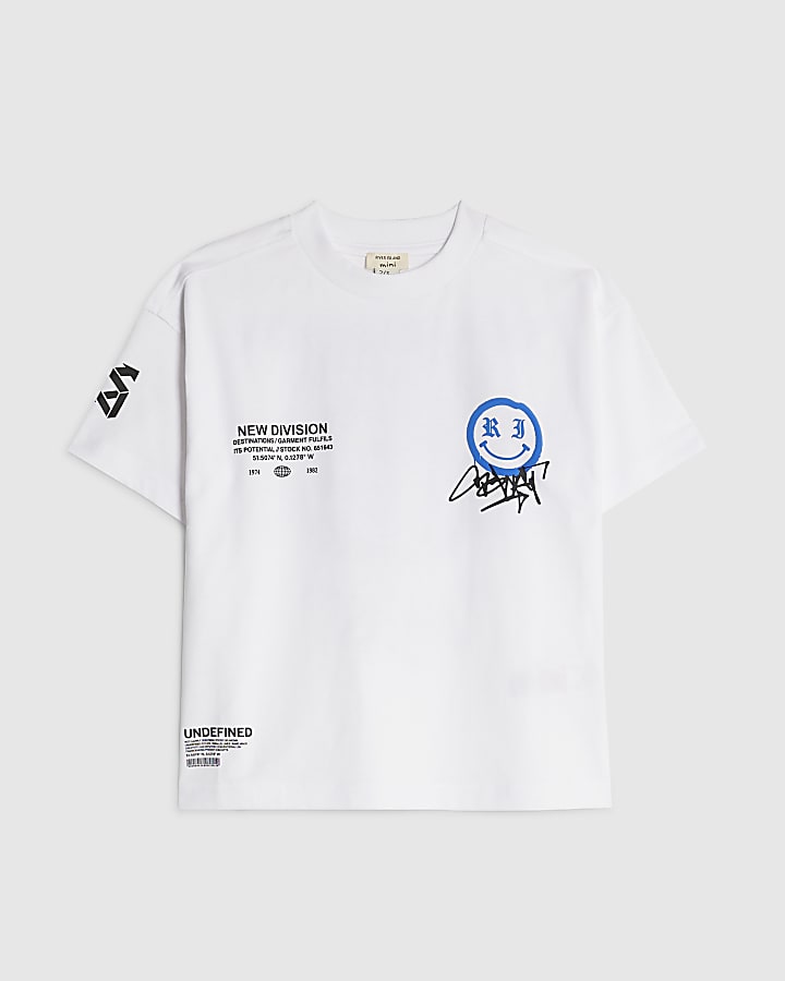River Island Mini Boys White Grafitti Smile T-Shirt