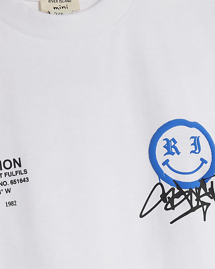 River Island Mini Boys White Grafitti Smile T-Shirt