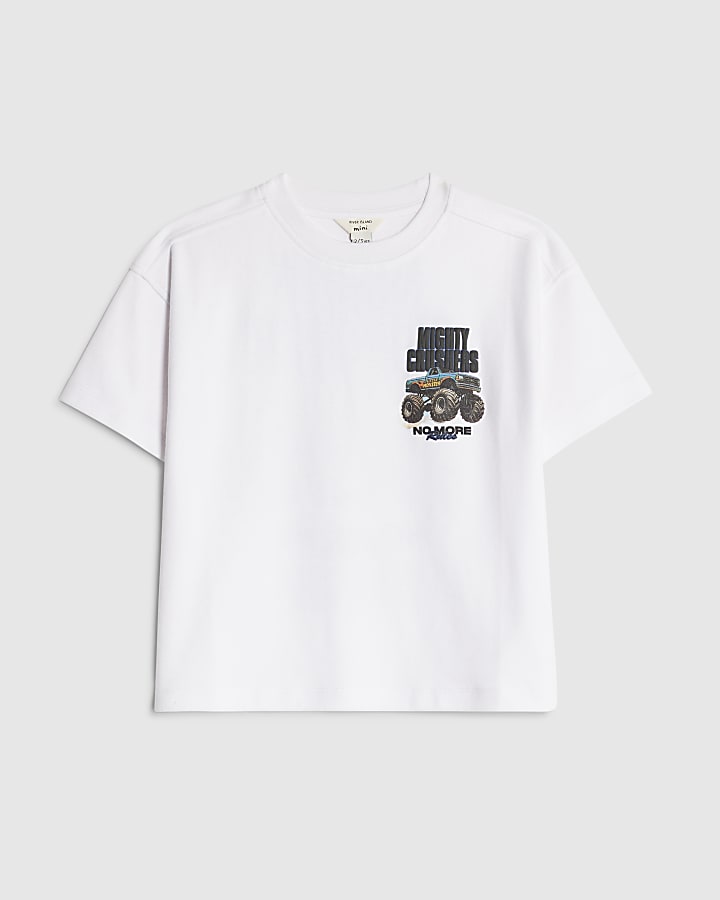 River Island Mini Boys White Mighty Crushers Truck T-Shirt