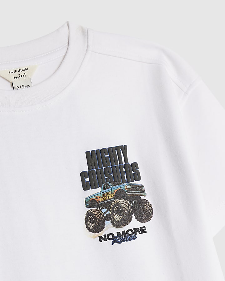 River Island Mini Boys White Mighty Crushers Truck T-Shirt