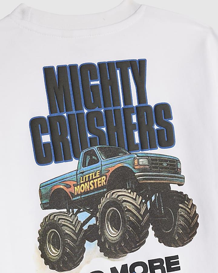 river island Mini Boys White Mighty Crushers Truck T-Shirt