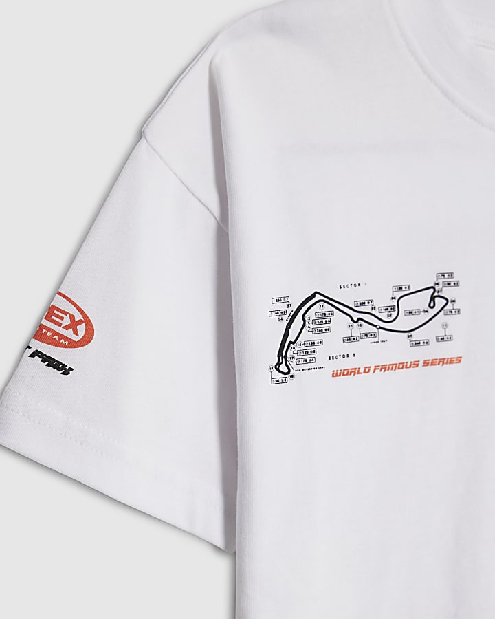 River Island Mini Boys White Motocross Bear Car T-Shirt